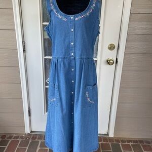 Embroidered Blue Denim Midi Dress